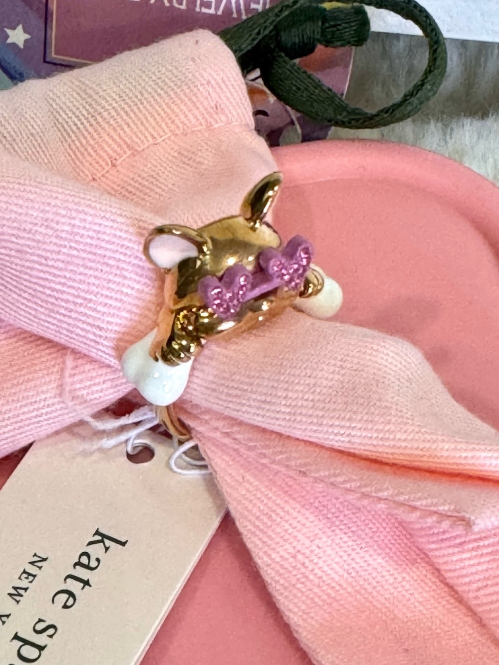Kate Spade Dog ring Francois pink heart woman’s size 7 fashion ring NWT